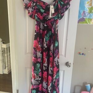 Delfi Collective Anthropologie Women’s Floral Maxi gown - Pink and Purple